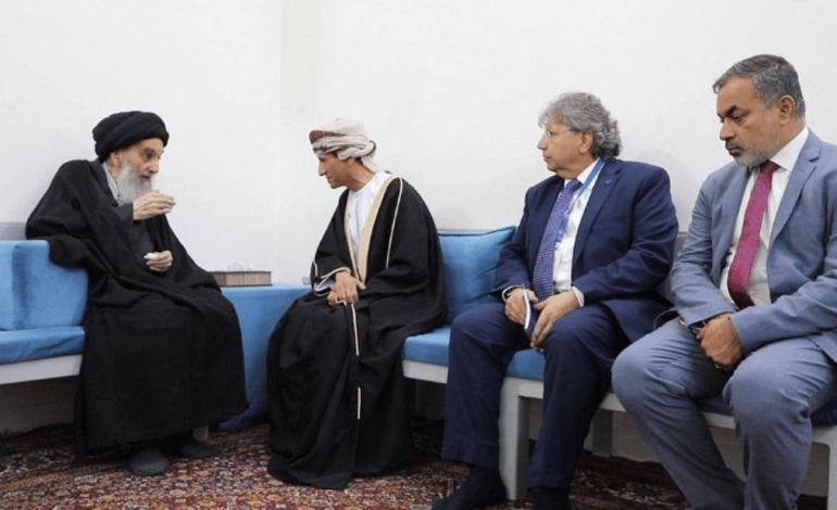 المرجع الديني الأعلى السيد السيستاني يستقبل ممثل الأمين العام للأمم المتحدة ورئيس بعثتها في العراق (يونامي) محمد الحسان والوفد المرافق معه :