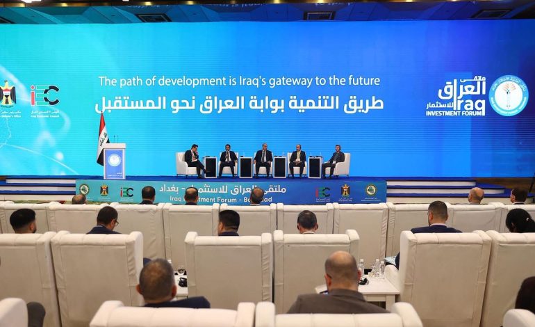 وزير النقل الأستاذ رزاق محيبس السعداوي يستعرض مشروع طريق التنمية خلال ملتقى العراق للاستثمار